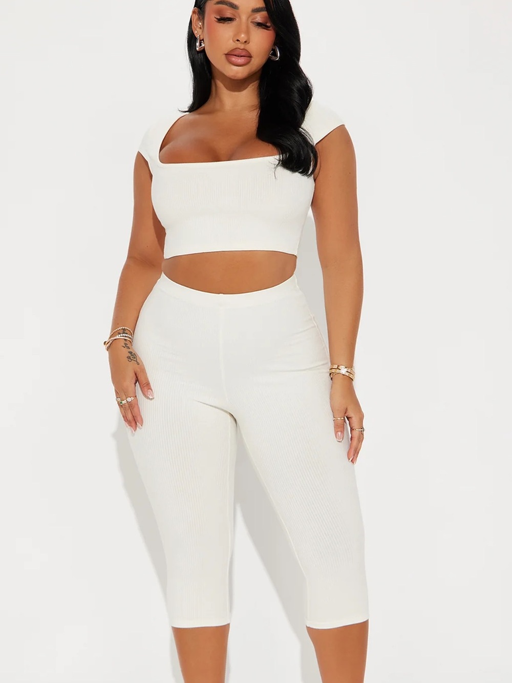 NWOT Fashion Nova White Snatched High-Waist Capris Two-Piece Set